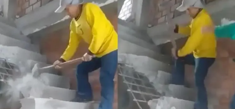 Porque no le pagaron, destruye albañil lo que construyó Porque no le pagaron, destruye albañil lo que construyó