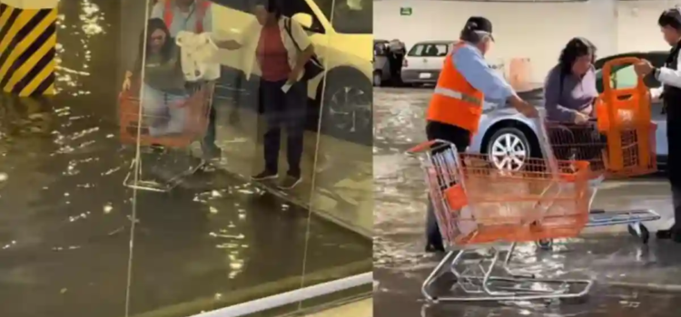 Para que no te mojes te llevan en “carrito de super” hasta tu automóvil Para que no te mojes te llevan en “carrito de super” hasta tu automóvil
